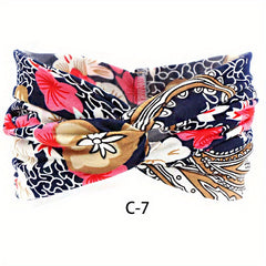 Boho Print Wide Headband Stretchy Sweatband for Women