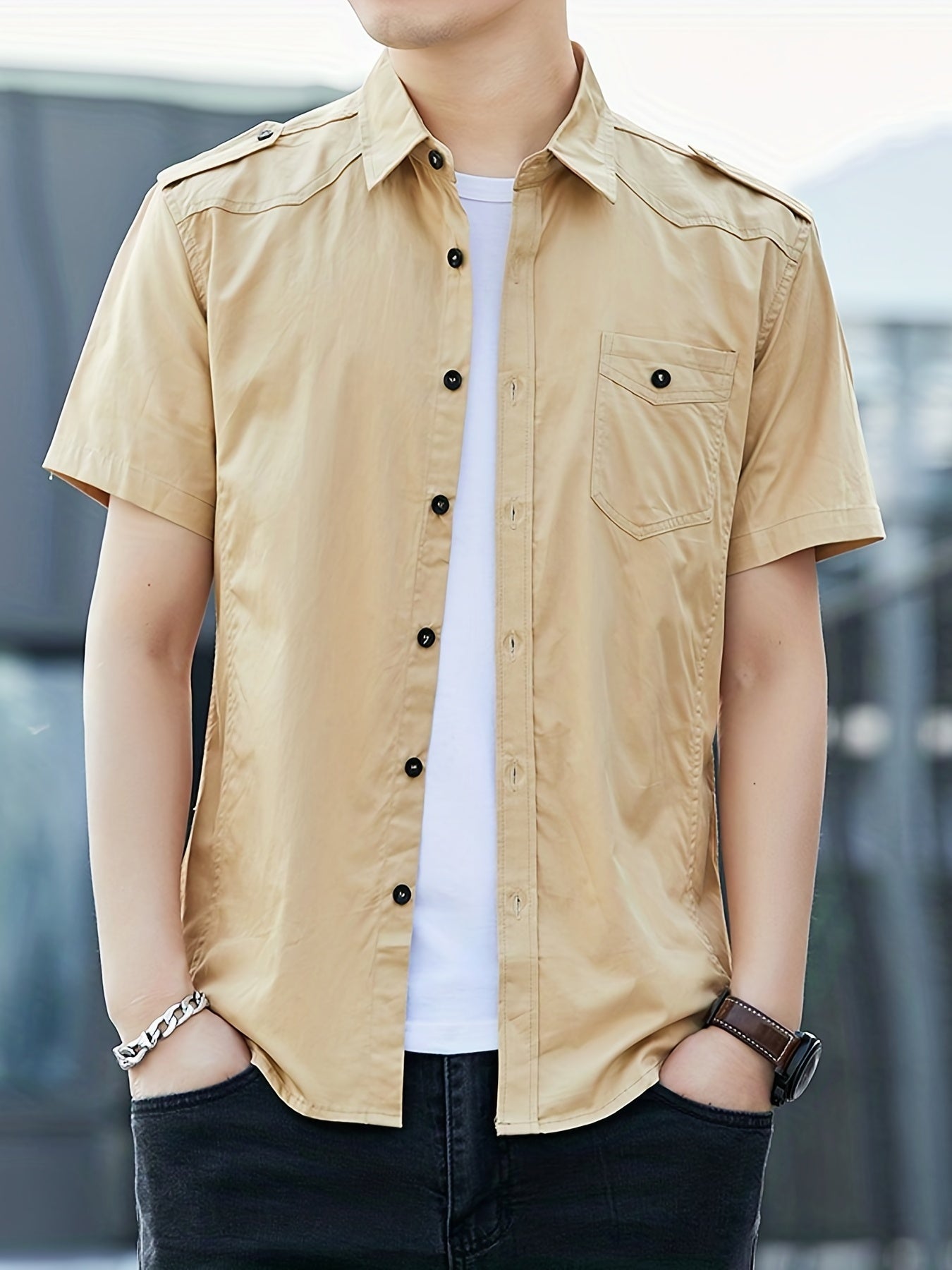 Men's Chest Pocket Short Sleeve Shirt Casual Comfy Shirt For Summer