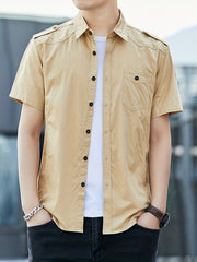 Men's Chest Pocket Short Sleeve Shirt Casual Comfy Shirt For Summer