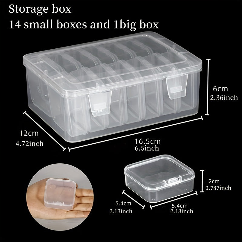 Clear Storage Box with Hinged Lid & 15 Rectangular Boxes