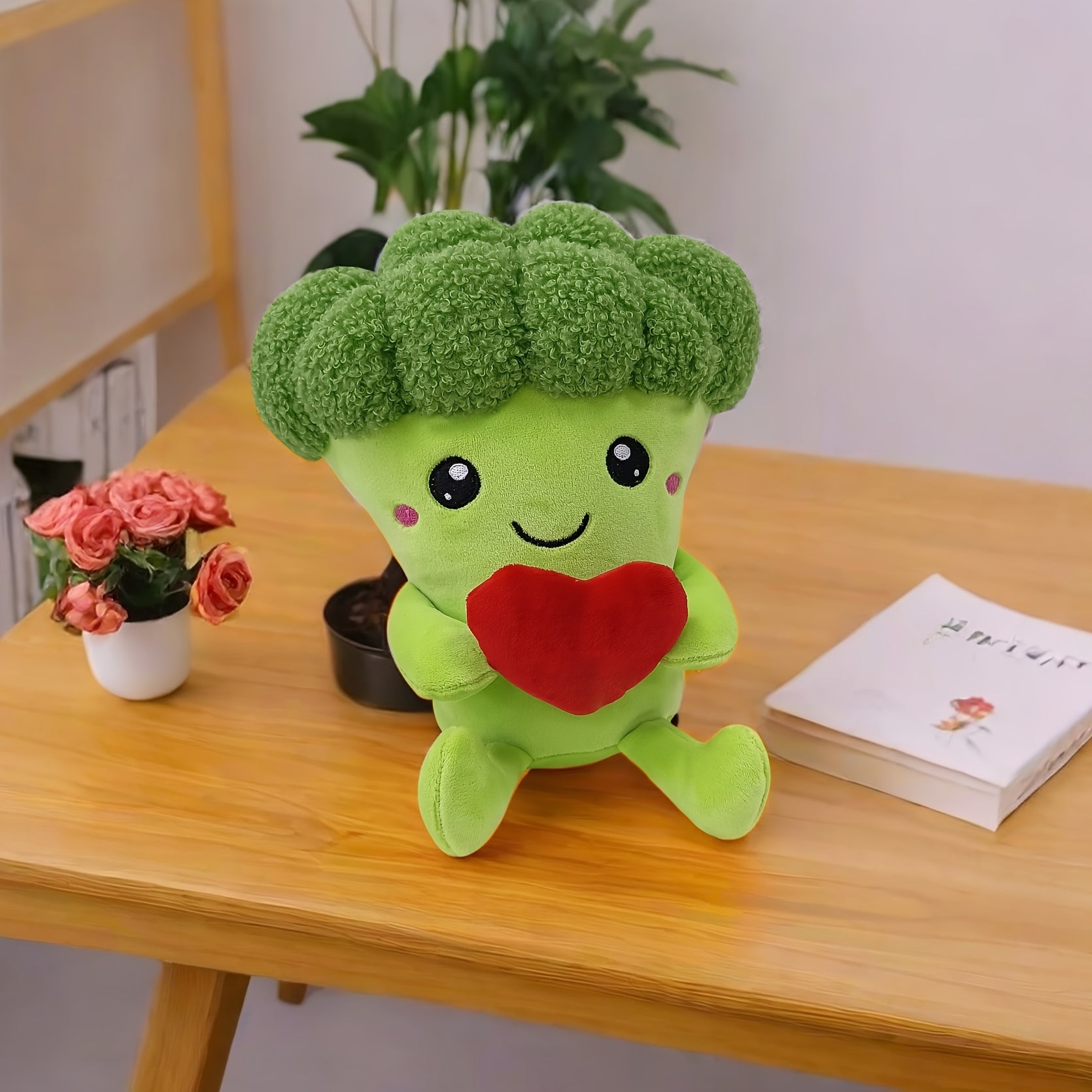 10" Broccoli Plush Toy Holding Heart. Ideal Gift for All Ages