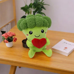 10" Broccoli Plush Toy Holding Heart. Ideal Gift for All Ages
