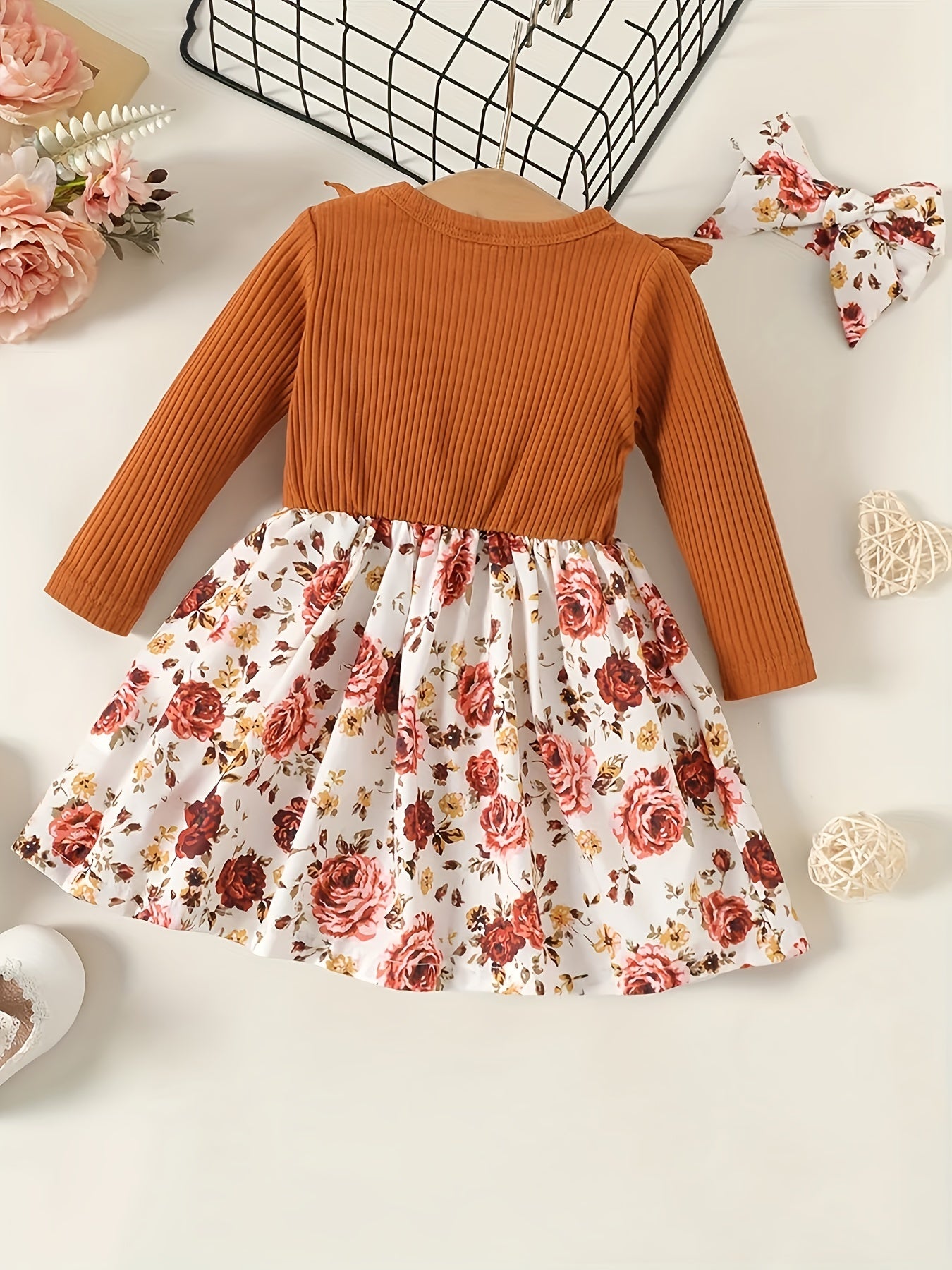 Baby Girl Autumn Bow Ruffle Floral Dress