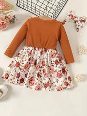 Baby Girl Autumn Bow Ruffle Floral Dress