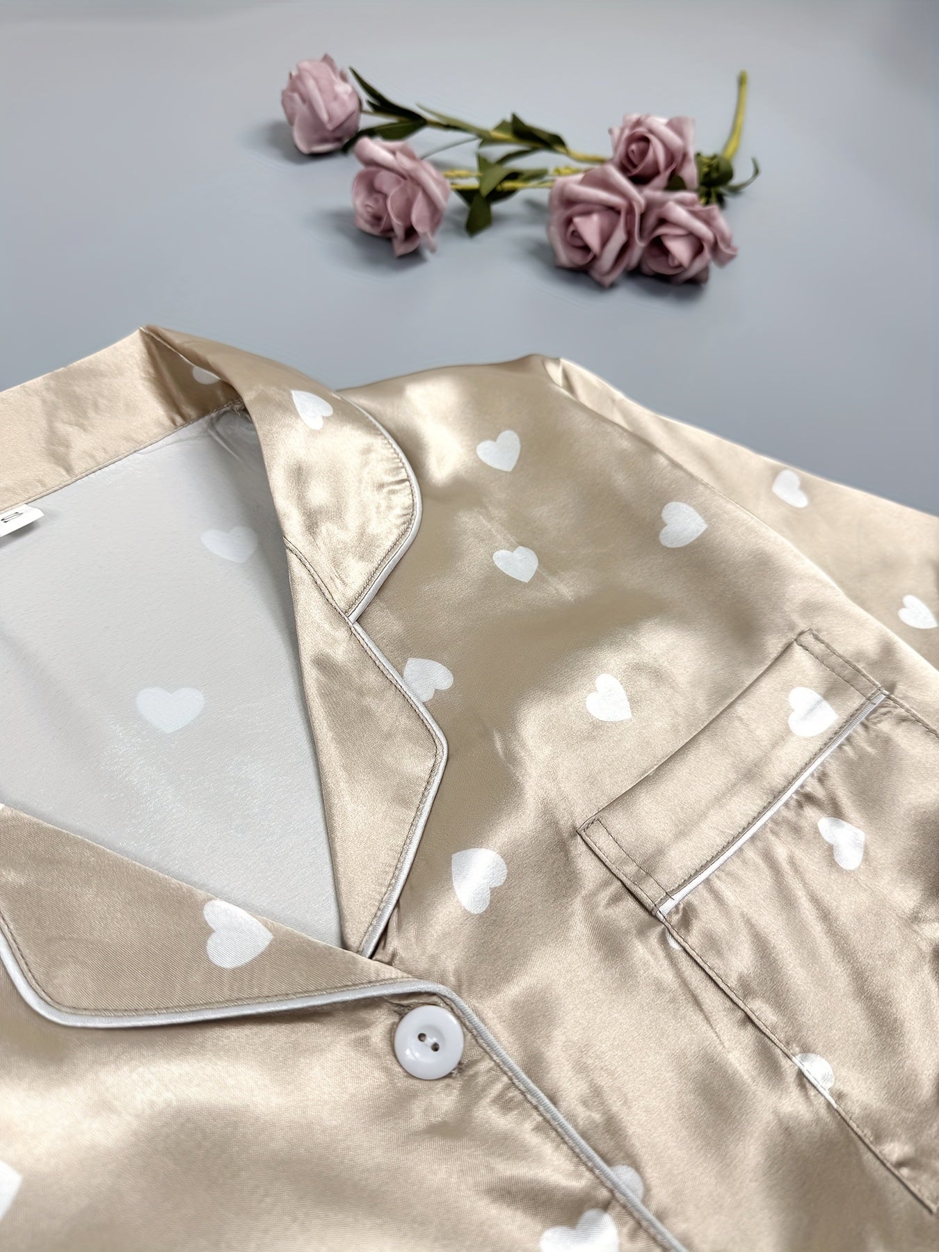 Heart Print Pajama Set Short Sleeve Women's Sleepwear