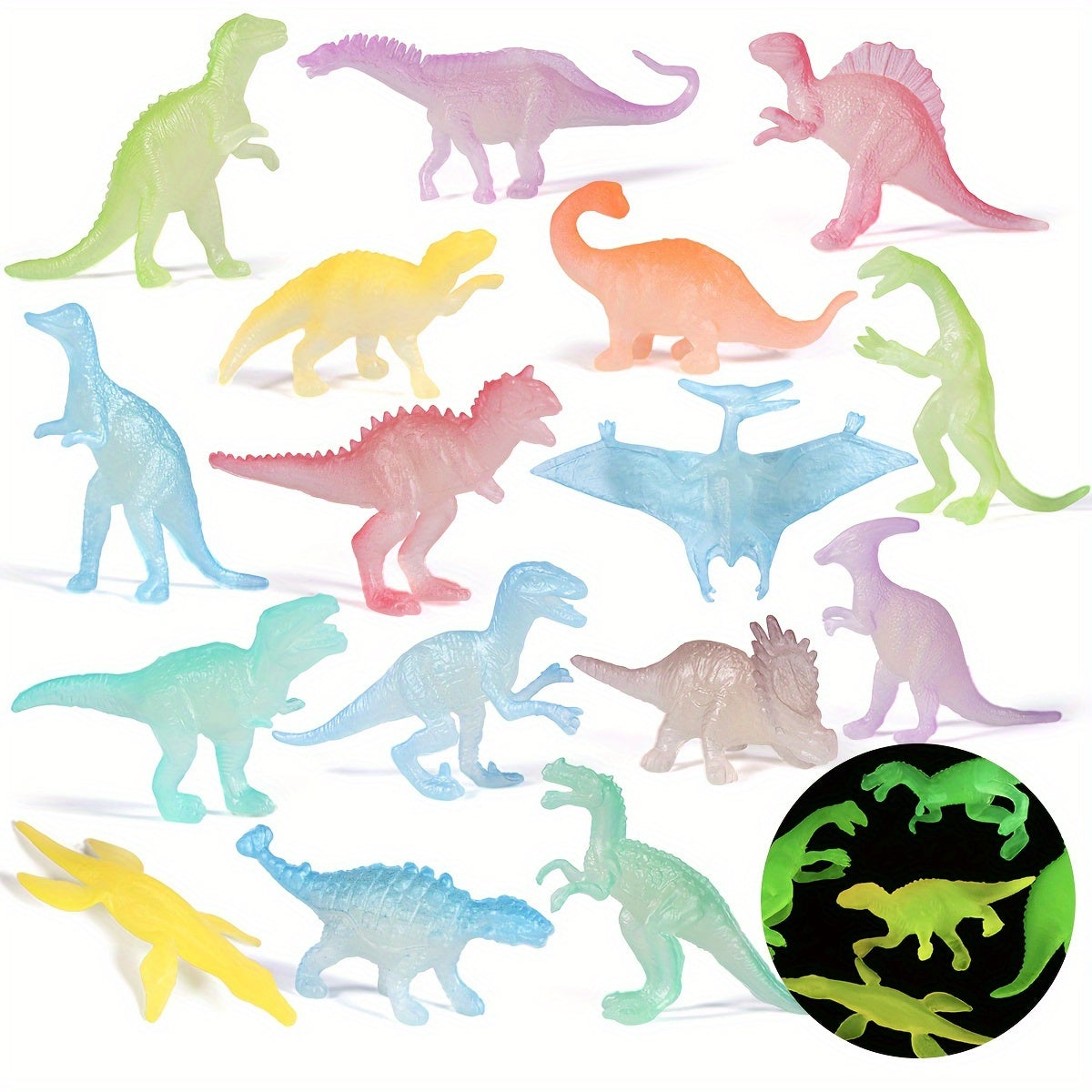 16pcs Mini Dinosaur Figures Glow-in-the-Dark Birthday Party Favors