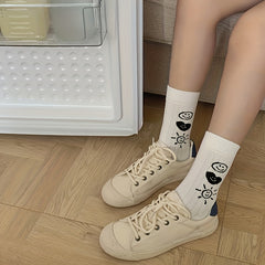 3 Pairs Letter & Smiling Print Socks College Style Women's Stockings