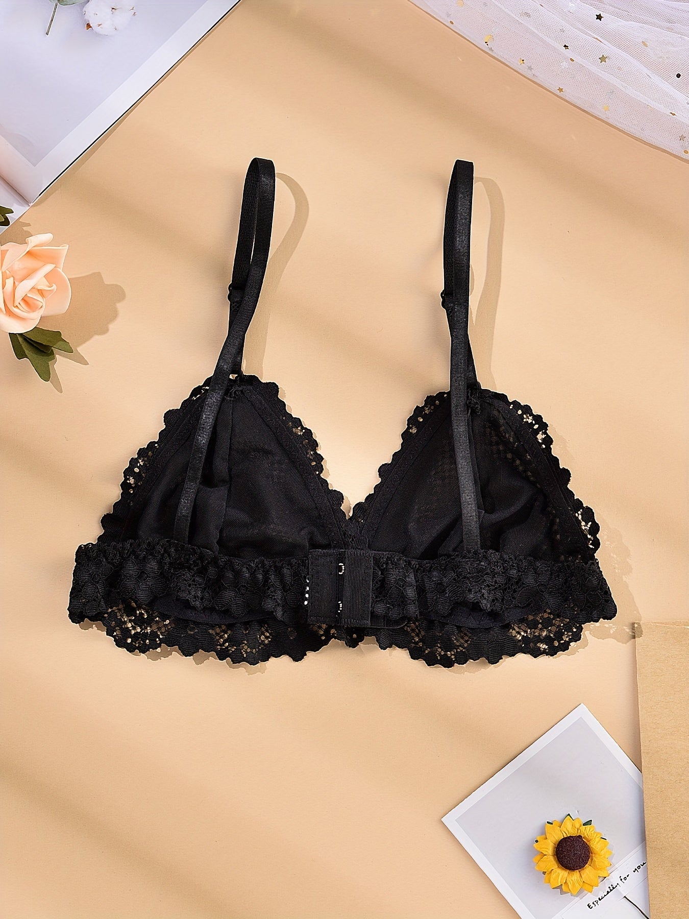 Floral Lace Unlined Wireless Bra Lightweight & Breathable Women's Lingerie