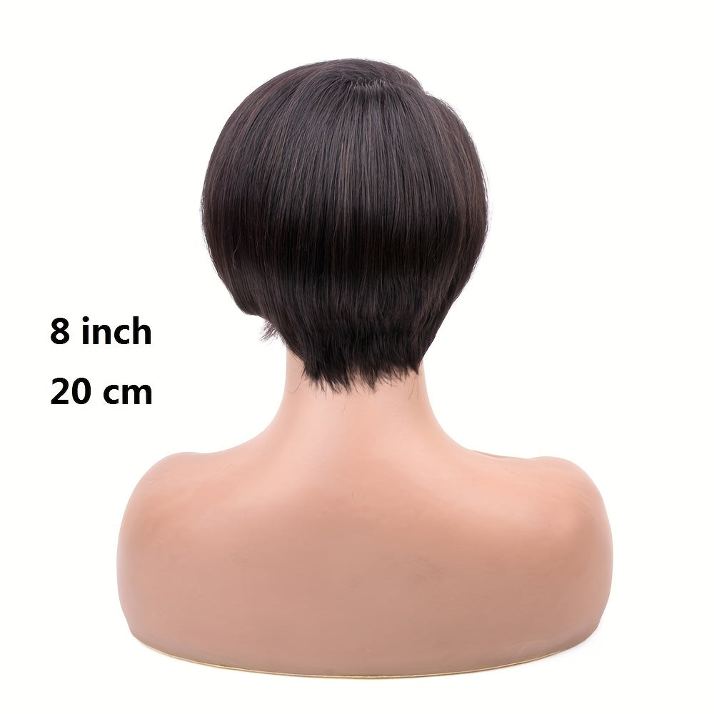 Short Straight Pixie Cut Bob Human Hair Wig 180 Density