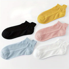 5 Pairs Solid Mesh Low Cut Ankle Socks Women's Stockings