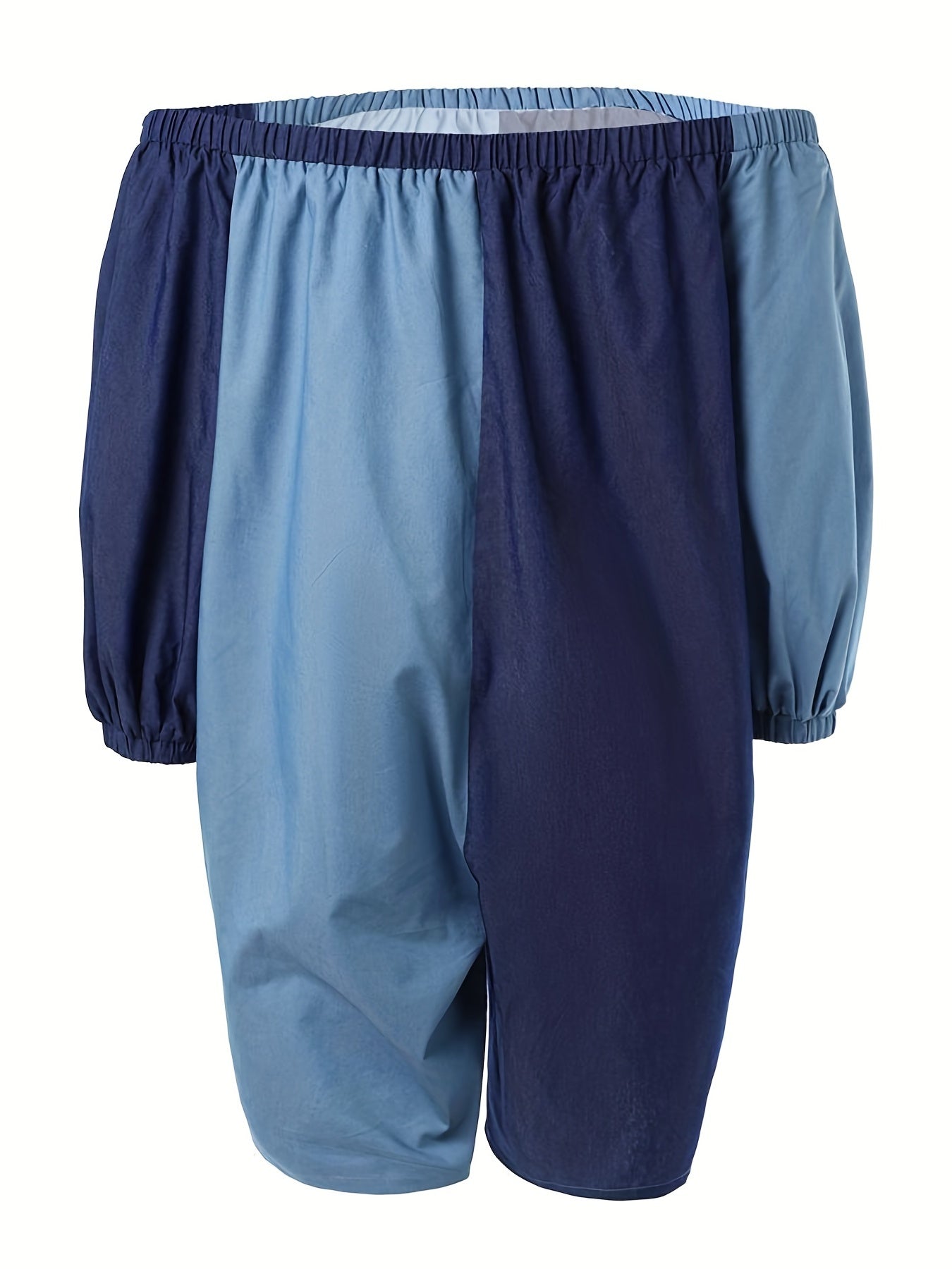  Colorblock Off Shoulder Lantern Sleeve Romper