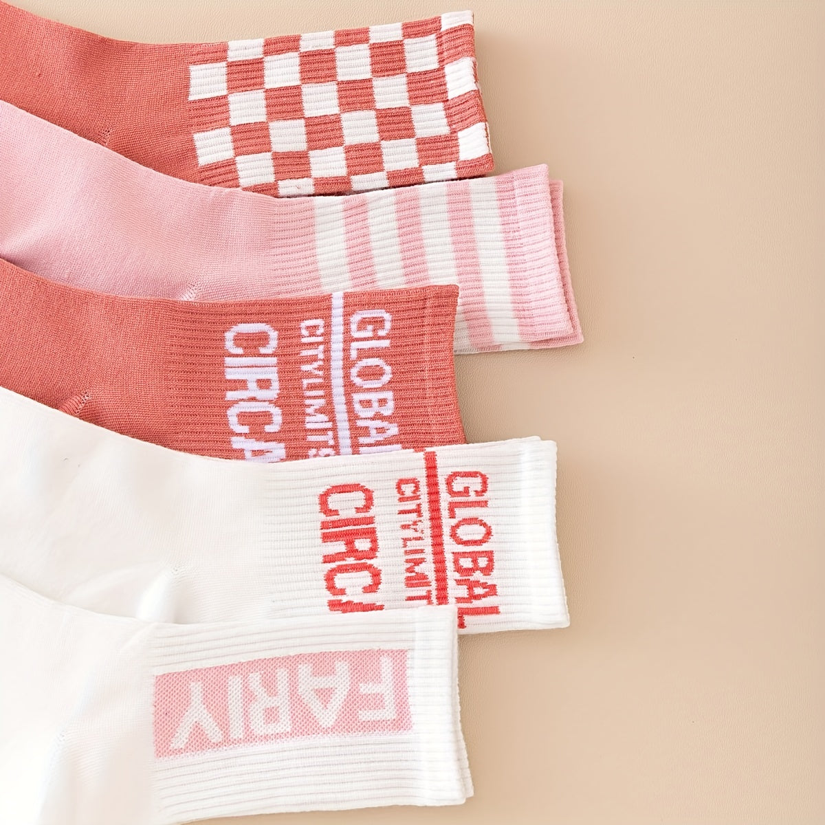 5 Pairs Letter & Striped Print Mid Tube Socks