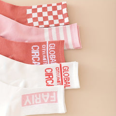 5 Pairs Letter & Striped Print Mid Tube Socks