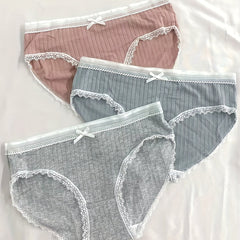 3pcs Ribbed Bow Tie Briefs Soft & Comfy Stretchy Panties Women's Lingerie