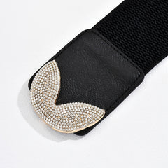 Rhinestone Butterfly Buckle Elastic Belt Wide Waist Cover Skirt Decor