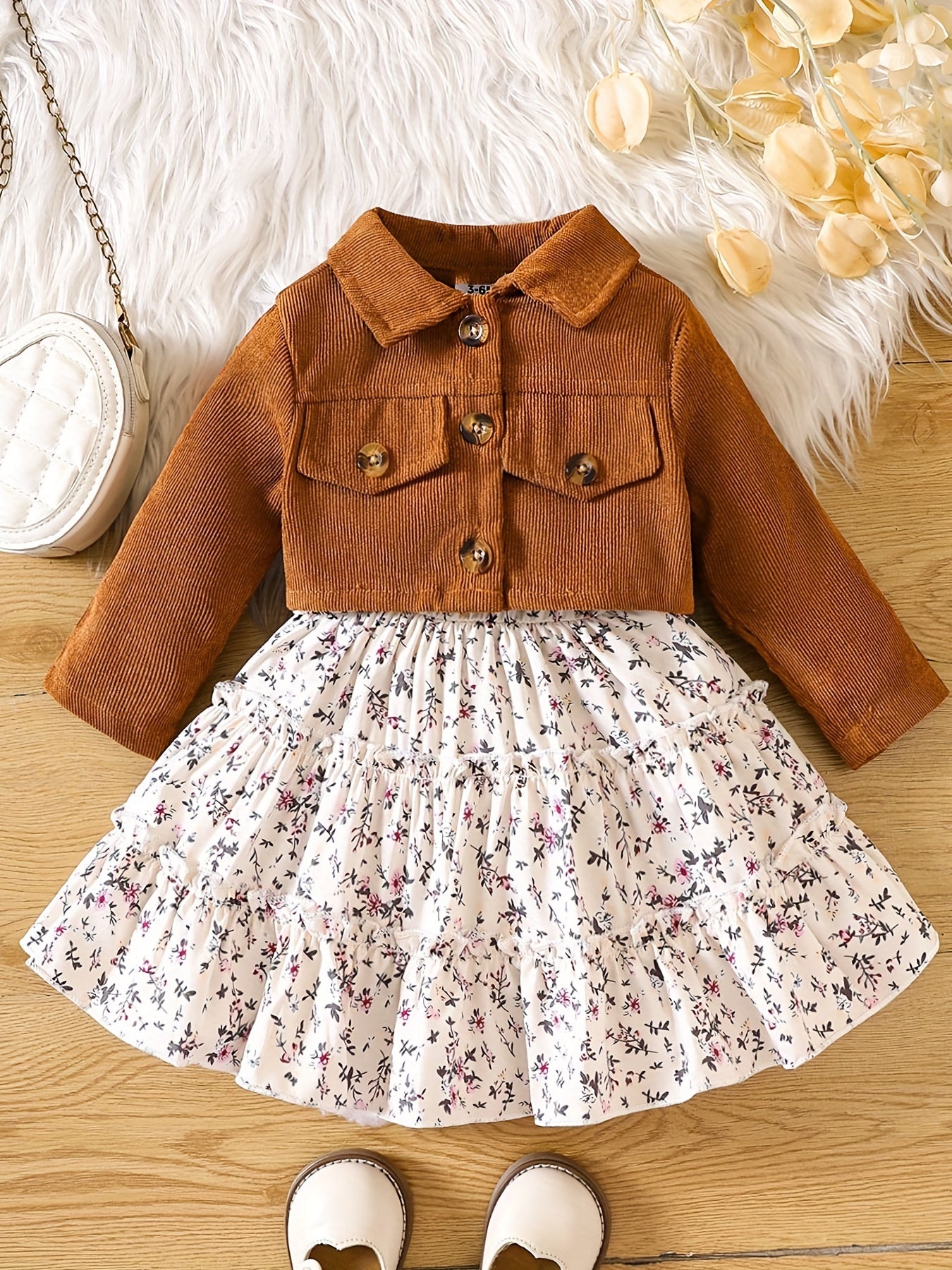 Infant Baby Girl Floral Print Suspender Dress & Jacket Set
