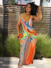 Women's Plus Print Round Neck Maxi Tank Dress