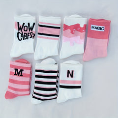 7 Pairs Striped Socks Comfy Breathable All match Socks Women's Stockings