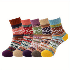 5 Pairs Geometric Pattern Mid Tube Socks Women Stockings