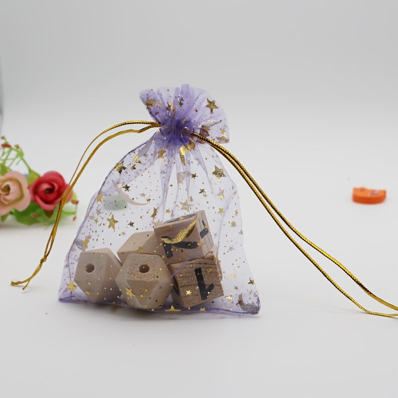 50pcs Bronzing Star Moon Organza Mesh Bag