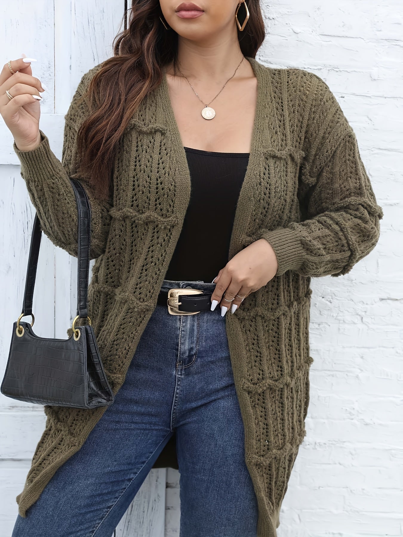  Solid Striped Long Sleeve Open Front Cardigan