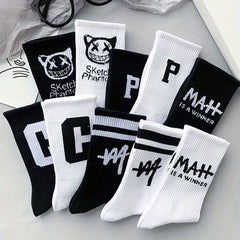 10 Pairs Letter Print Socks Comfy & Breathable Women's Mid Tube Stockings