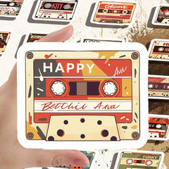 55pcs Cartoon Cassette Vinyl Waterproof Stickers for Scrapbooking Notebooks DIY