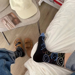 Smiling Graffiti Print Socks Mid Tube Women's Stockings