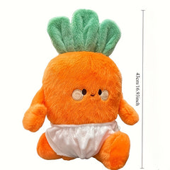 Plush Carrot Doll with Fluffy Leafy Top & Expressive Eyes