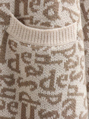  Letter Print Sweater Cardigan With Pockets