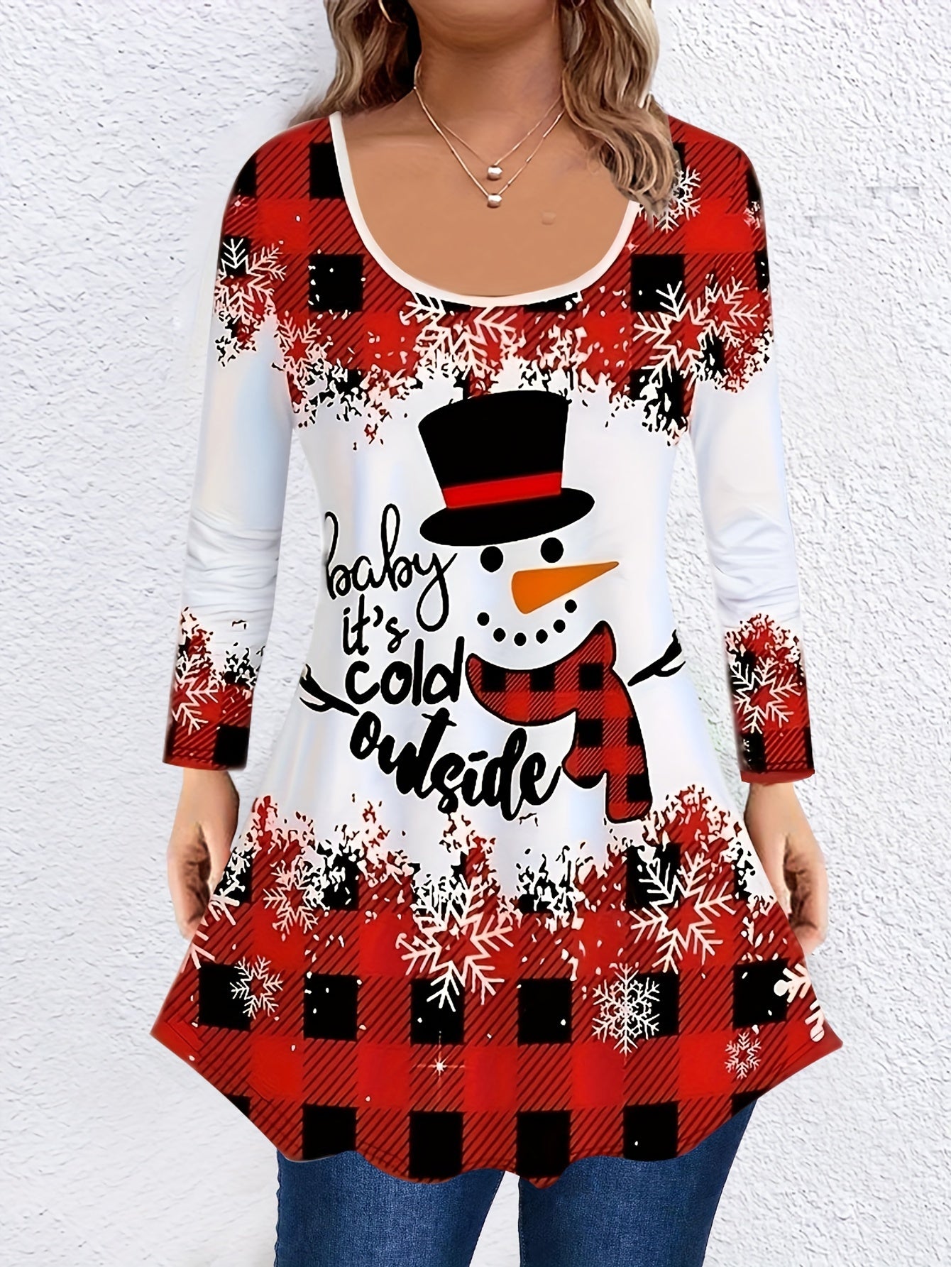 Women's Plus Snowman & Plaid Tee & Leggings Set
