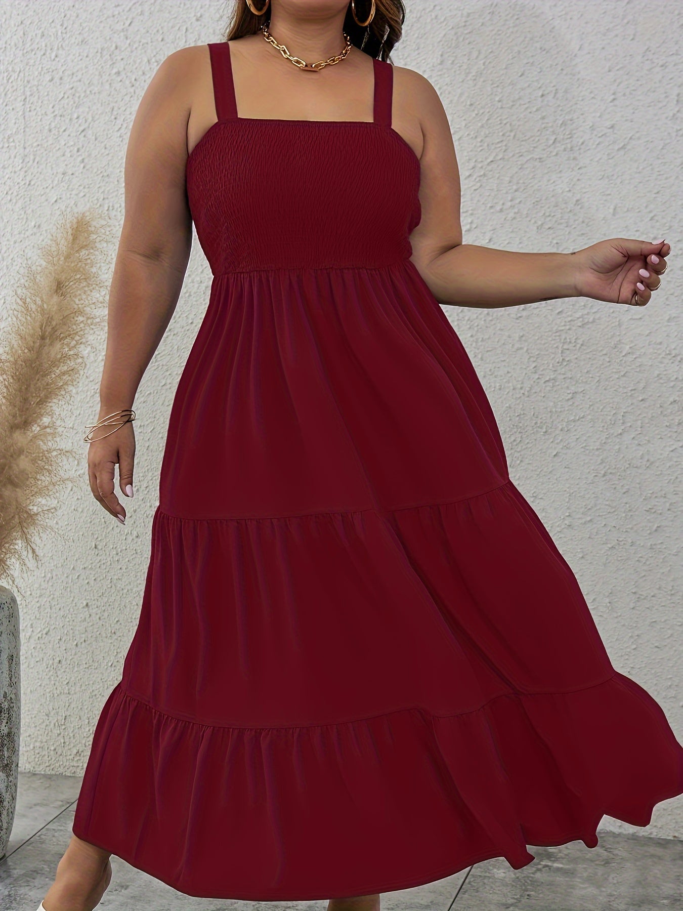  Solid Smock Maxi Cami Dress