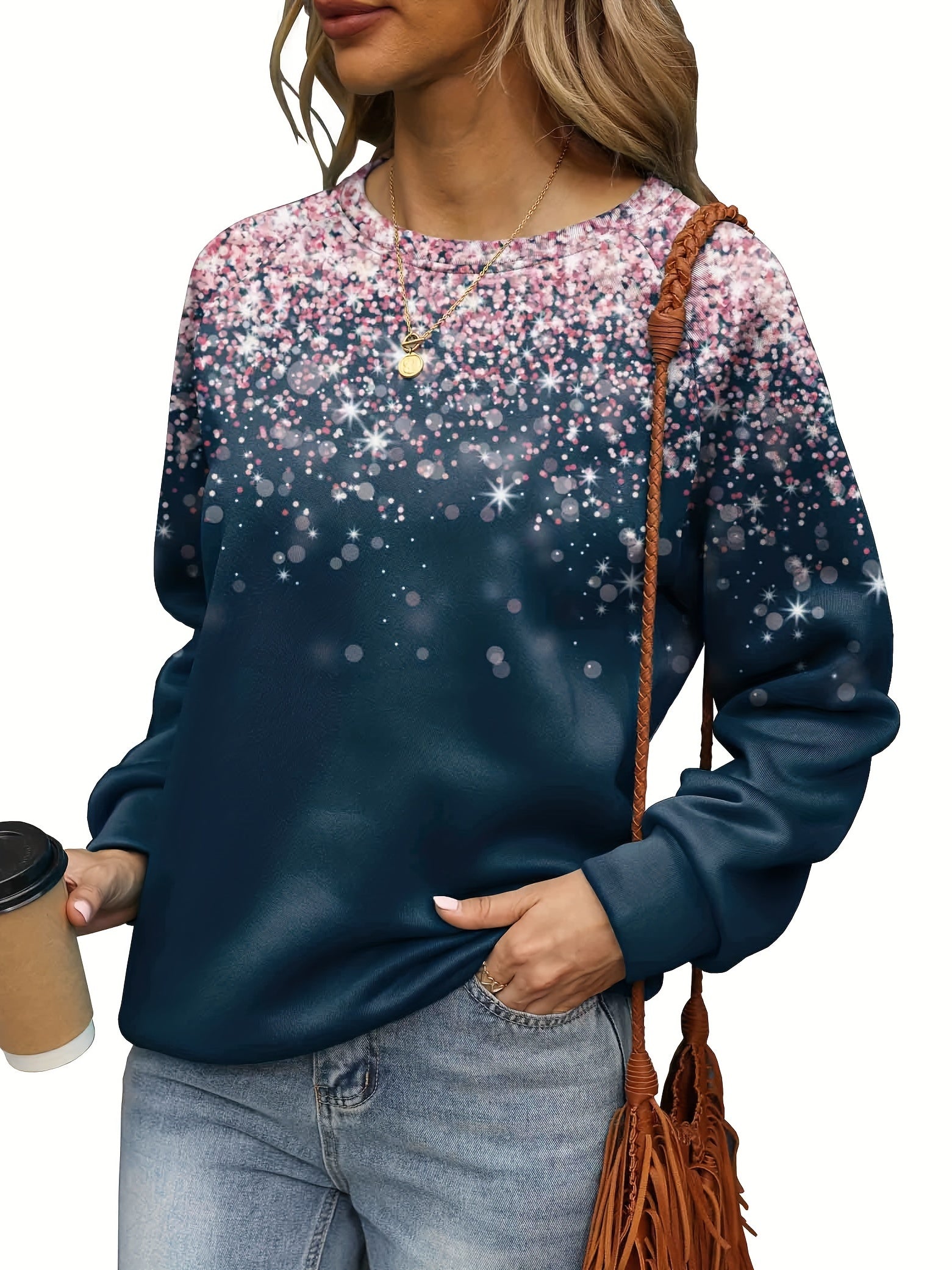 Gradient Print Pullover Sweatshirt Women's Casual Crew Neck Sweatshirt