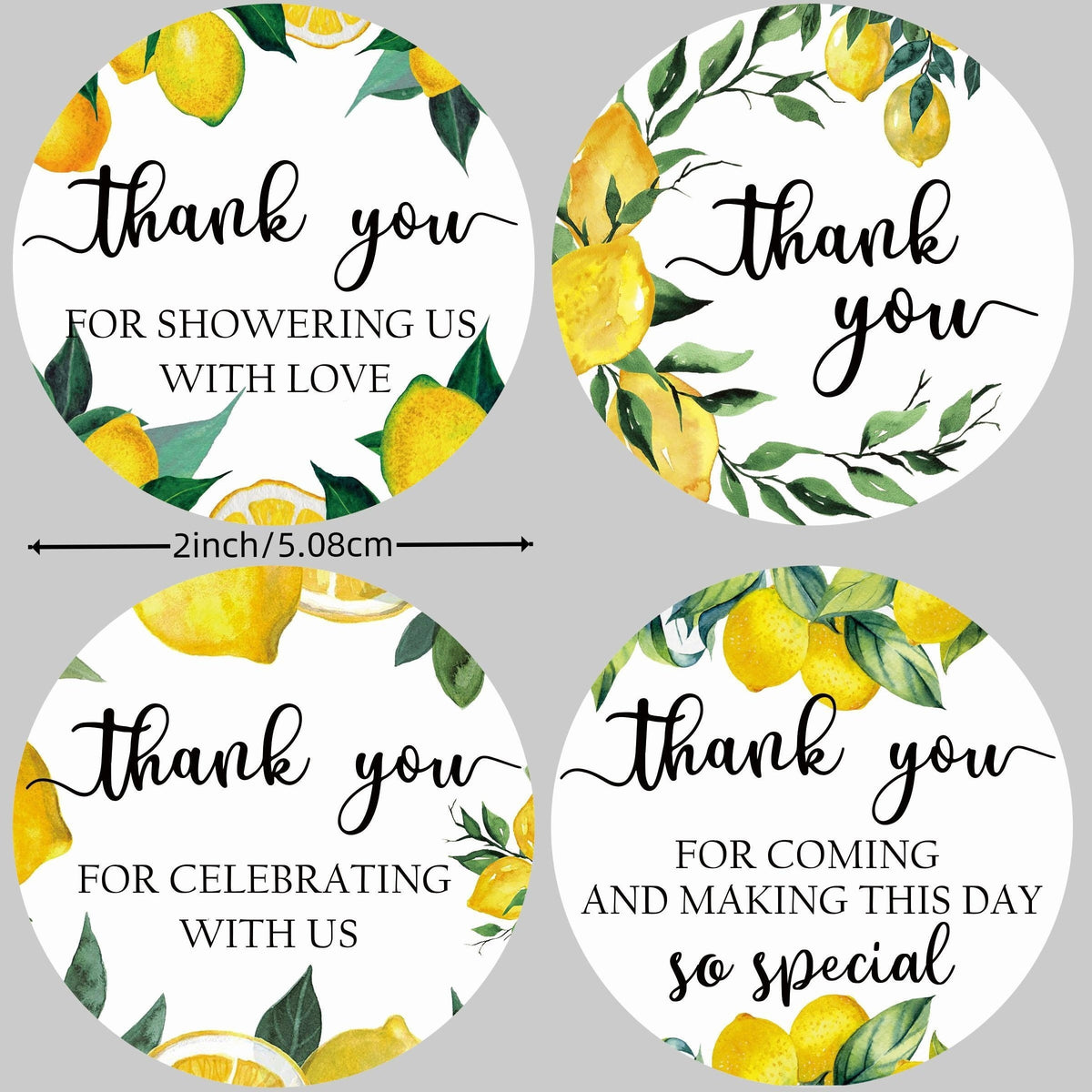100pcs Round Lemon Thank you Stickers Watercolor Lemon Theme Party Gift Label