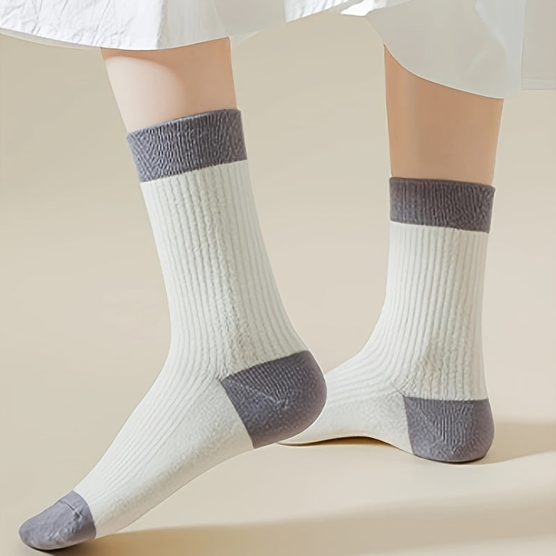 5 Pairs Striped Crew Socks Breathable Mid Tube Stockings
