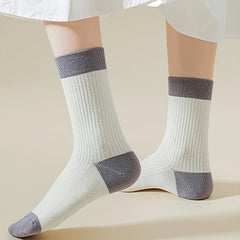 5 Pairs Striped Crew Socks Breathable Mid Tube Stockings