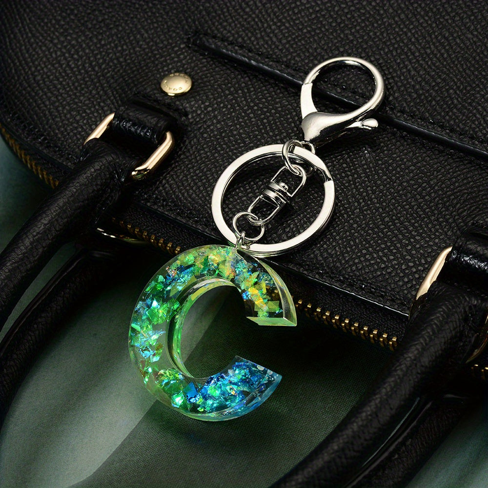 Green Resin Initial Letter Keychain Decorative Bag Accessory Key Ring