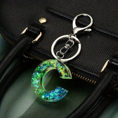 Green Resin Initial Letter Keychain Decorative Bag Accessory Key Ring