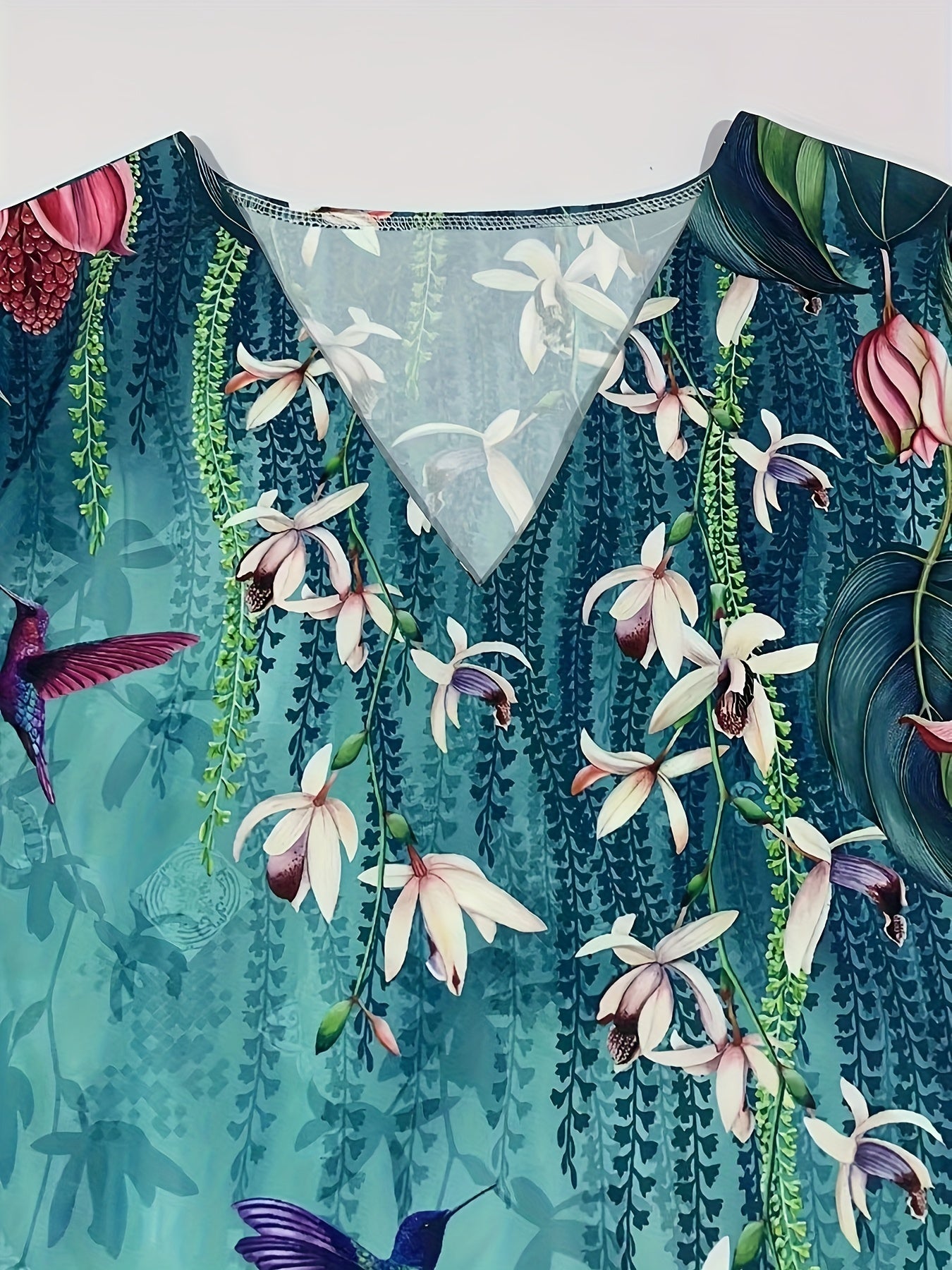  Floral Print V-Neck Ruffle Trim Dress