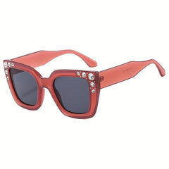 Men's Large Frame Diamond Studded Square Sunglasses Stylish Cat Eye Design