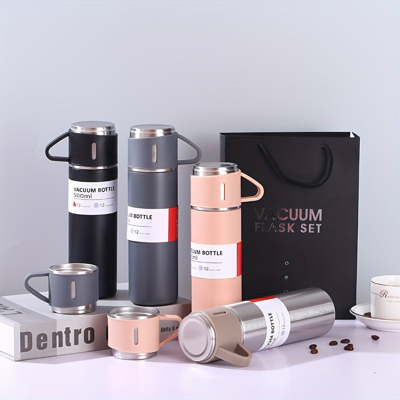 500ml Stainless Steel Vacuum Cup with 2 Lids, Leakproof Insulated Bottle