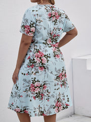  Casual Floral Print Short Sleeve Knot Dress