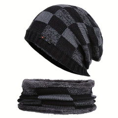 Unisex Thick Wool Knit Hat & Windproof Scarf Set for Outdoor