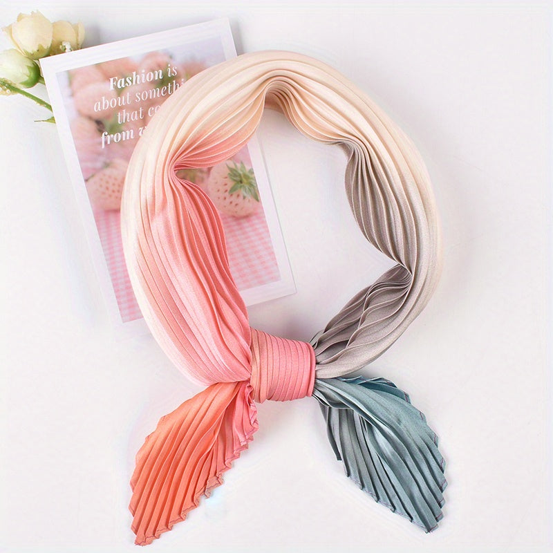 Pleated Gradient Bandana Square Scarf Woman Neck...