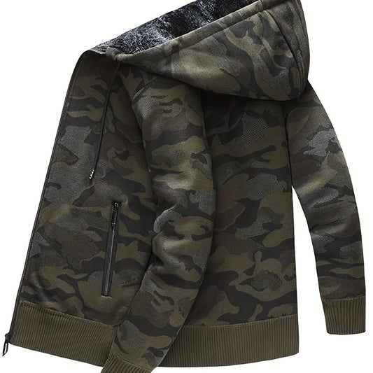 Camouflage Hooded Jacket Men's Zipper Pockets Sweatshirt