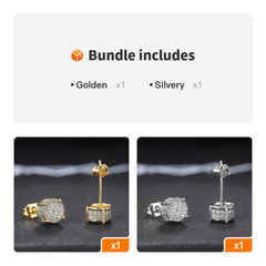 Round Stud Earrings Paved CZ Stone Silver Golden Ear Jewelry
