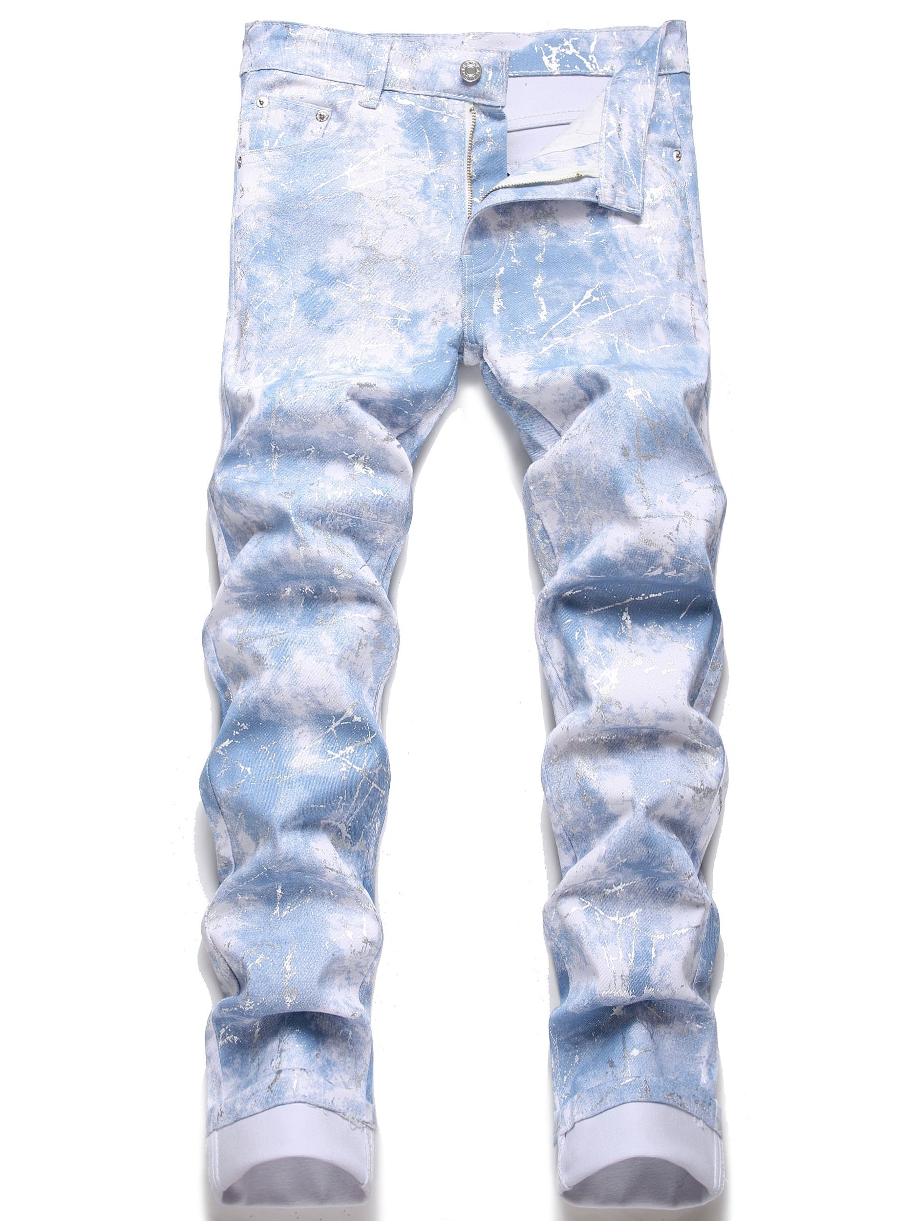 Insect Pattern Cotton Jeans Men's Casual Allover Print Denim Pants