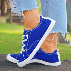 Women's Flat Canvas Shoes Lightweight Lace-up Casual Low Top Walking Shoes