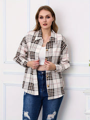  Casual Blouse Women's Plus Plaid Print Button Up Long Sleeve