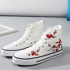 Floral Print High Top Canvas Shoes - Non Slip Casual Sneakers
